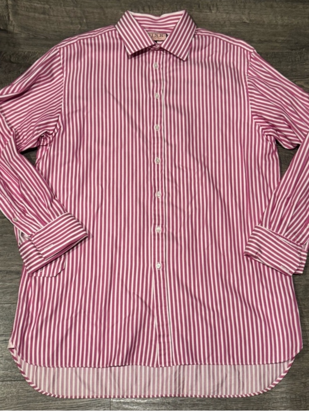 Thomas Pink Prestige Pink & White Striped Button Down Shirt Size 17-1/2-37
